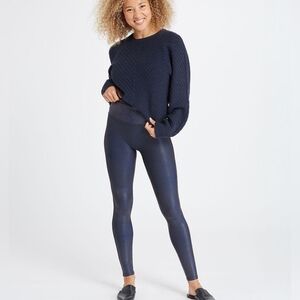 Spanx Sz SMALL Navy FAUX leather LEGGINGS